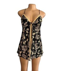 Victorias Secret Elegant Black and Gold Lace Chemise